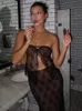 Zweiteiliges Kleid mit Spitzendruck, sexy Netz-durchsichtiger Rock-Set für Frauen, durchsichtig, trägerlos, bauchfreies Top, Rock, passender Anzug, weibliches Nachtclub-Party-Set 230629