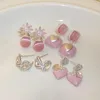 Dingle örhängen rosa färg metall cz zirkon opal emalj blommor hjärtfall för kvinnor lava geometrisk örhänge