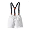 Kläder sätter pojkar kläder baby romper kostym båge rem vit shorts 4 stycken barn formell 1-3 år födelsedagsklänning