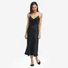 Casual Dresses Ladies Real Silk with Pearl Elegant V Neck Sleeveless Suspender kjolar för kvinnor sommar mode sexig fest klänning