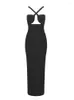 Casual Dresses Women 2023 Summer Black Strap Ankle-Lengen ärmlös elegant sexig högkvalitativ bandage Evening Club Party Bodycon klänning