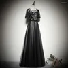 Party Dresses Black Bride Long Lace Dress Womens Noble Chinese Style Elegant Qipao Luxury Wedding Evening Dinner Gowns Vestido