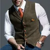 MENS Västar kostym Vest Notched Plaid Wool Herringbone Tweed Waistcoat Casual Formal Business Groomman For Wedding GreenblackGreengrey 221117