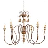 Lustres Grand Lustre Éclairage Pour Salon Rétro Or En Bois Vintage Foyer Suspensions 6 Lampe De Chambre Principale