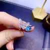 Cluster Rings 925 Pure Silver Chinese Style Natural Swiss Blue Topaz Women's Elegant Butterfly Adjustable Gem Ring Fine Jewelry Suppor