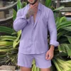 Tinta unita da uomo 2023 primavera nuova camicia a maniche lunghe hawaiana allentata pantaloncini a due pezzi tuta da uomo moda tuta da uomo