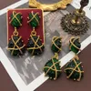 Necklace Earrings Set French Elegant Emerald Resin Imitation Alligator Ear Clip Tide Restoring Ancient Ways Fashion