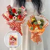 Fleurs décoratives Fraise Crochet Bouquet De Fleurs Fini Rose Artificielle À La Main Avec Guirlande Lumineuse Invité De Mariage Cadeau Fête Des Enseignants