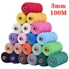 3mm x 100M Katoenen Koord Kleurrijke Touw Draad ed Macrame String DIY Handgemaakte Thuis Bruiloft Textiel Decoratieve supply Wrapping346c