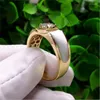 Cluster Rings Exquisite Luxury Gold Colors For Men Trendy Metal Inlaid White Stone Party Ring Engagement Jewelry Gift