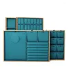 Jewelry Pouches PU Multi-shape Display Tray Blue Earring Organizer Pendant Necklace Stand 12/15 Slots Blank Show Trays