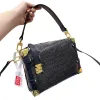 Denim Handtas Crossbody Tas Vierkante Doos Vrouwen Schoudertassen Letters Afdrukken Metalen Rand Rits Sluiting Zak Voor Mobiele Telefoon Verwijderbare Riem Koppeling Portemonnee