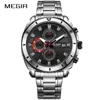 Wristwatches 2023 MEGIR Men's Coffee Dial Chronograph Quartz Watches Fashion Stainless Steel Analogue For Man Luminous Hands