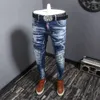 Men s Jeans Fashion Trendy Men Retro Blue Plain Washed Elastic Slim Fit Ripped Spliced Designer Painted Hip Hop Denim Pants 230629