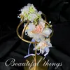 Haar Clips Handgemaakte Bruiloft Witte Bloem Hoofdbanden Parels Kralen Garen Bloemen Haarband Riborn Tiara Krans Accessoires Diademas