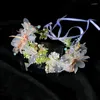 Haar Clips Handgemaakte Bruiloft Witte Bloem Hoofdbanden Parels Kralen Garen Bloemen Haarband Riborn Tiara Krans Accessoires Diademas