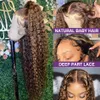 Perruques synthétiques 30 pouces Highlight Honey Brown Curly Lace Front Human 13x6 13x4 Remy Ombre Colored Deep Wave Frontal pour les femmes 230629