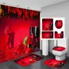 Dozen zijn dol op romantische rode roos douchegordijn set toilet deksel deksel en badmat valentijnsdag badkamer gordijnen met haken woningdecoratie
