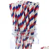 Dricker Straws 25st/Pack USA Flag Paper Sts 4th of Jy Patriotic Day Americana Temed Party Celebration Supplies Drop Delivery Home DH7ZF