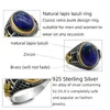 Cluster Rings S925 Sterling Silver Inlaid Lapis Lazuli Ring Retro Style Men's Turkey Fashion Jewelry Wholesale and Retail