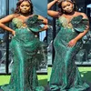 2023 ASO EBI DARK GREEN MERMAID PROMドレスレースビーズビーズフォーマルパーティー2番目のレセプション誕生日花嫁介添人婚約ガウンドレスローブDE SOIREE ZJ677