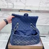 Channel Denim Blue CC Flap Bag Luxury Designer Women Shoulder Handbag Bags Tote Shopping Crossbody Vintage Embroidery Print Three Models Silver HardwareHG