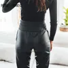 Damenhose Damen PU-Leder Reißverschluss Detail Hohe Taille Bündchen