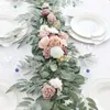 Fleurs décoratives 2.7m chemin de table artificiel arc de mariage verdure toile de fond portes décor eucalyptus feuilles de saule vignes rose