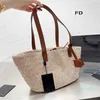 Summer beach tote bag women's Designer bags Two-piece set shopping causal totes grass Knitting weave underarm handbags