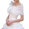 Foulards Blanc Élégant Fleur Multi Couche Tulle Châle De Mariage Wrap De Mariée En Mousseline De Soie Court C