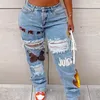 Pantalones de talla grande para mujer Pantalones vaqueros elásticos con estampado de cintura alta LW Cremallera recta Fly Daily Vaina Pantalones de moda para mujer Streetwears 230629