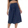 Skirts 2023 Women Casual Cotton Linen Midi Loose Frill Tie Waist A Line Skirt With Pockets All-matched Solid Boho