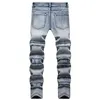 Jeans strappati da uomo High Street Pantaloni alla moda con cuciture slim fit autunnali Pantaloni in denim di cotone Rock Explosion