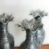 Vazen 2 Maten Metalen Vaas Pewter Kleur Tafelblad Art Decor Craft Antieke Bloem Gesneden Vintage Kasteel Patroon Woondecoratie x0630