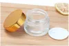 Glass Cream Jar 10G 15G 20G 30G 50G Cosmetics Bulk Emulsion Cream Bottle Bottle Transparent/Frost Glass Jar för hudvård med guldlock bra 45 st