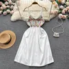 Casual Dresses Ethnic Wind Seaside Resort Style Knitted Crochet Hollow Stitching Halter Dress Female French First Love Vintage