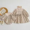 Completi di abbigliamento 2023 Primavera Neonate Sorella Vestiti Bambino Pagliaccetti Principessa Bambini Ragazze Maniche lunghe Abiti stampati floreali Vestiti J230630