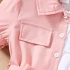 Flickor klänningar Prowow 2 6y barn S Girls Pink White Patchwork Polo Shirt Dress for Bluses With Belt Summer Kids Clothes 230630