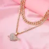 Naszyjniki z wisiorkami Bling Crystal Heart Tennis Chain Naszyjnik dla kobiet Złoty Kolor Srebrny Dwuwarstwowy Kubański Choker Biżuteria 230613