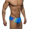 Herrbadkläder Europe America Fashion Mens Sexig låg midja Mayo Rainbow Striped Bathing Summer Sport Beach Surfing Pad Swim Briefs 230630