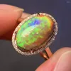 Klusterringar je fina smycken ren 18k guld naturliga svarta opal ädelstenar 3,6ct kvinna för kvinnor ring