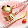 Dinnerware Sets 24Pcs Gold Tableware Set Kitchen Flatware Steak Knife Fork Coffee Spoon Dinnerware Upscale Stainless Steel Home Cutlery 210804 Z230630