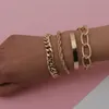 Pulseiras de elo 4 pçs Punk Curb Conjunto de correntes cubanas para mulheres Miami Boho Metal grosso trançado Corda Charme Imitação Bangles Bijuterias da moda