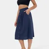 Kjolar 2023 kvinnor casual bomullslinne midi lös frill slips midja en linjekjol med fickor helt matchade solid boho