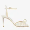 Słynna marka sacora Women White Pearl Sandals Buty V-cut Peep Toe Stiletto Obcasy Floy Pumps Dress Party Bridal Lady Sandalias EU35-43, z pudełkiem