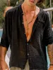 Erkek Gömlek Yaz Gömlek Plaj Gömlek Siyah Haki Uzun Kollu Düz Yaka İlkbahar Yaz Hawaii Tatil Giyim Giyim Temel