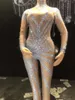 Roupa de Palco Macacão Macacão Brilhante com Strass Performance Boate Feminino Uma Peça Traje de Dança