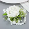 Braccialetti con ciondoli Fiore da polso da donna con corpetto per damigella d'onore da sposa Bracciale con perline Cinturino da polso artificiale Fiore all'occhiello Accessorio da sposa