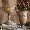 Vaser Ical Goblet Flower Vintag Vase Flower Pot Retro smidesjärn Blomma Arrangemang Guldljusstake Vase Decoration Home X0630