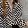 Women's T Shirts Girls Casual Loose Tunic Blouse Long Sleeve Turn-down Collar Button Down Plaid Shirt Tops